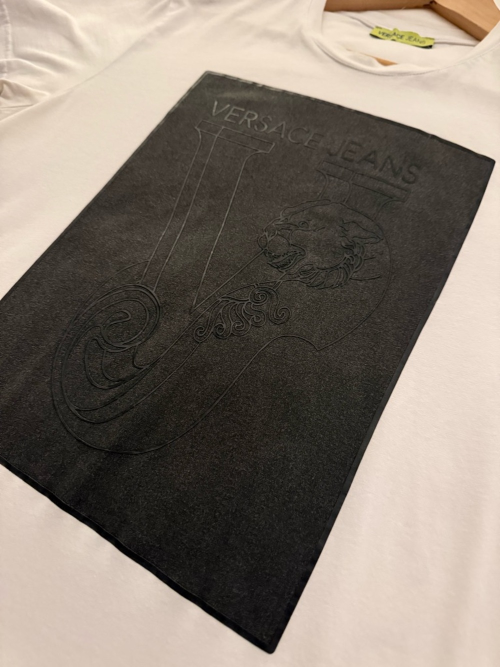 Versace Jeans White T-Shirt with Black Embossed Logo Panel